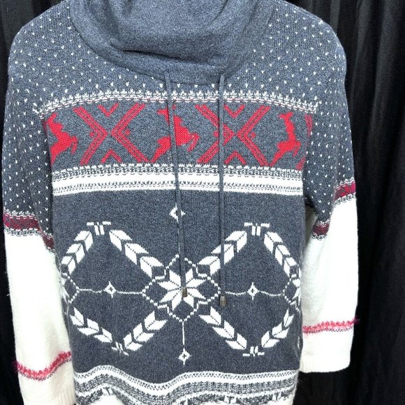 CJ Banks Knit Cowl Neck Sweater 1X Reindeer Snowflake Fair Isle Holiday Winter - Picture 4 of 10